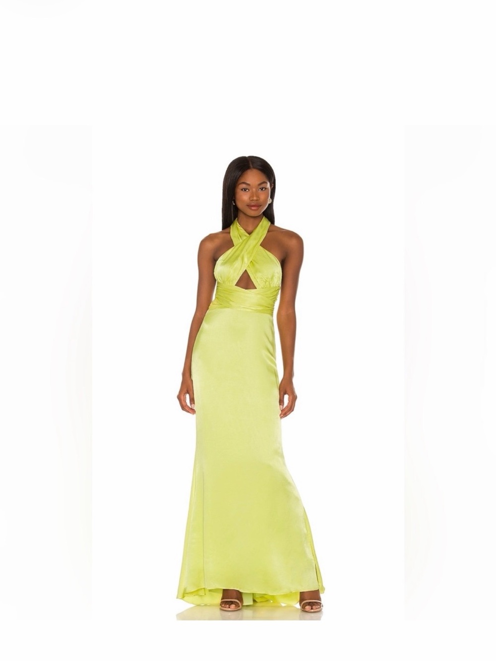 NBD Edith Gown Lime Yellow Halter Maxi Dress REVOLVE Size S